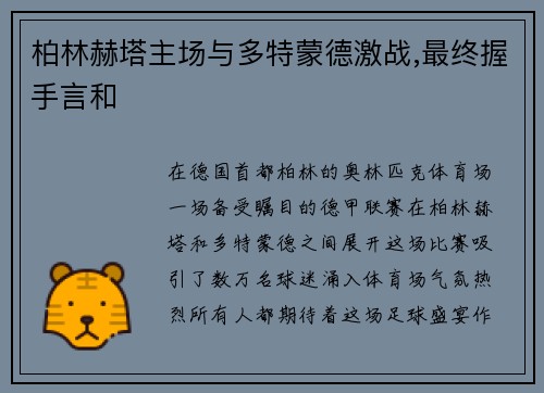 柏林赫塔主场与多特蒙德激战,最终握手言和
